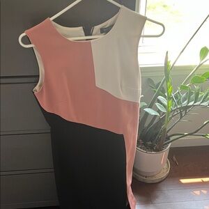 White House Black Market Asymmetrical Pink, White, and Black Dress